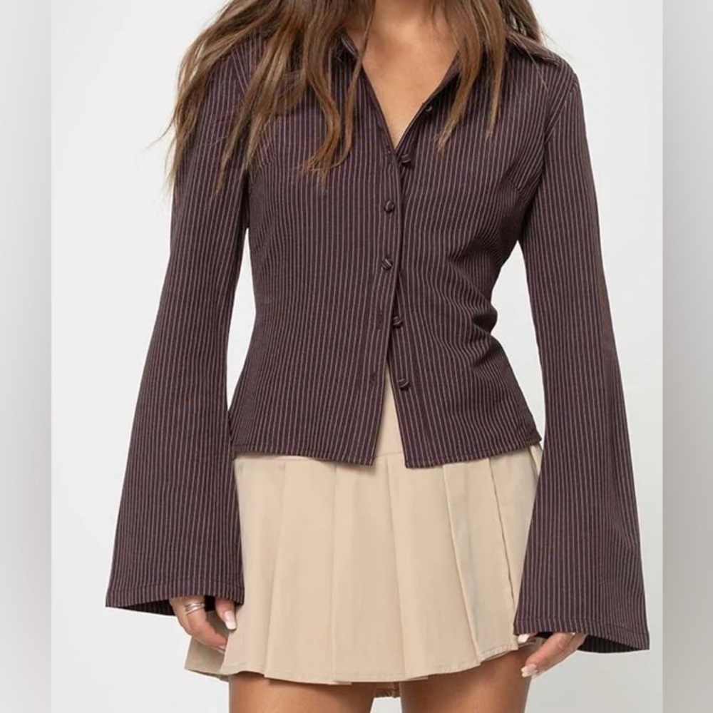Princess Polly Brown Striped Button-Down Top
